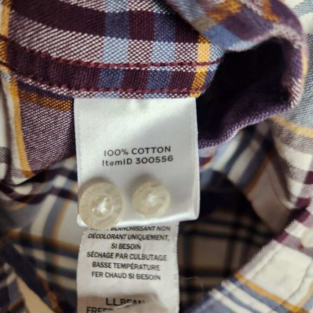 LL Bean Signature Mens Shirt M Multicolor Scotch Plaid Washed Oxford OCBD Defect - Picture 6 of 7